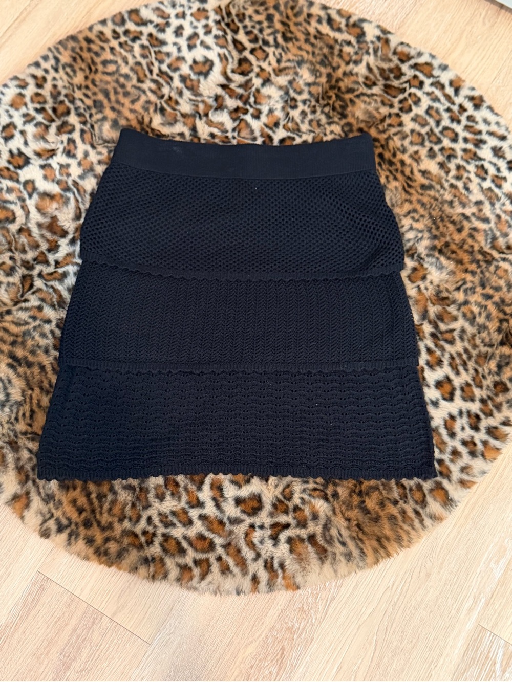Textured Black Knit Tiered Mini Skirt